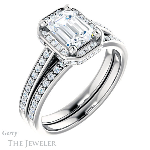 Emerald Cut Forever Brilliant Moissanite Engagement Ring #GTJ1120-emerald-fb-w