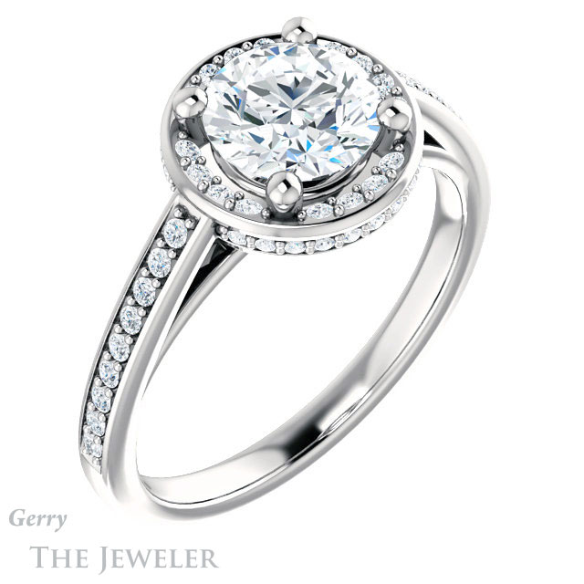 Round Cut Forever One Moissanite Engagement Ring #GTJ1120-round-fo-w