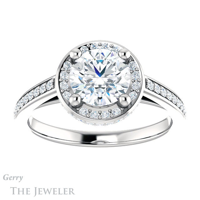 Round Cut Forever One Moissanite Engagement Ring #GTJ1120-round-fo-w