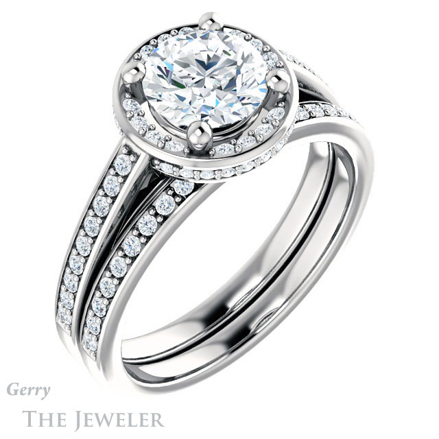 Round Cut Forever One Moissanite Engagement Ring #GTJ1120-round-fo-w