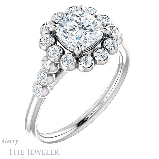 Cushion Cut Forever One Moissanite Engagement Ring #GTJ1121-cushion-fo-w | Gerry The Jeweler Cushion Cut Forever One Moissanite Engagement Ring #GTJ1121-cushion-fo-w