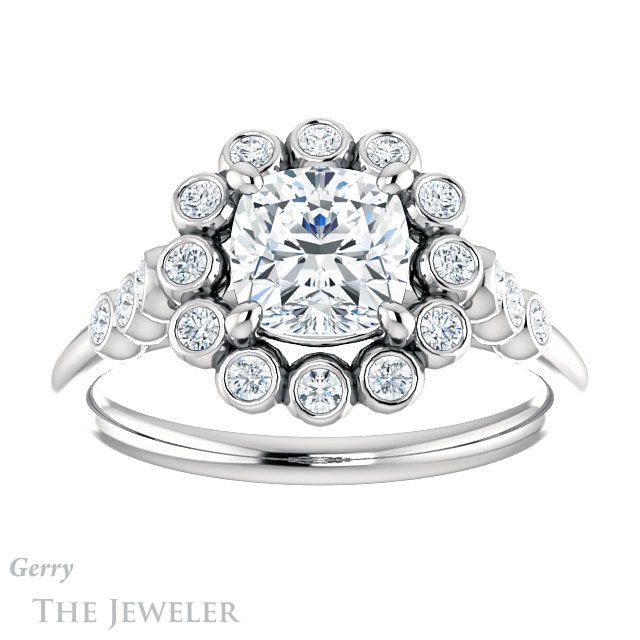 Cushion Cut Forever One Moissanite Engagement Ring #GTJ1121-cushion-fo-w | Gerry The Jeweler Cushion Cut Forever One Moissanite Engagement Ring #GTJ1121-cushion-fo-w