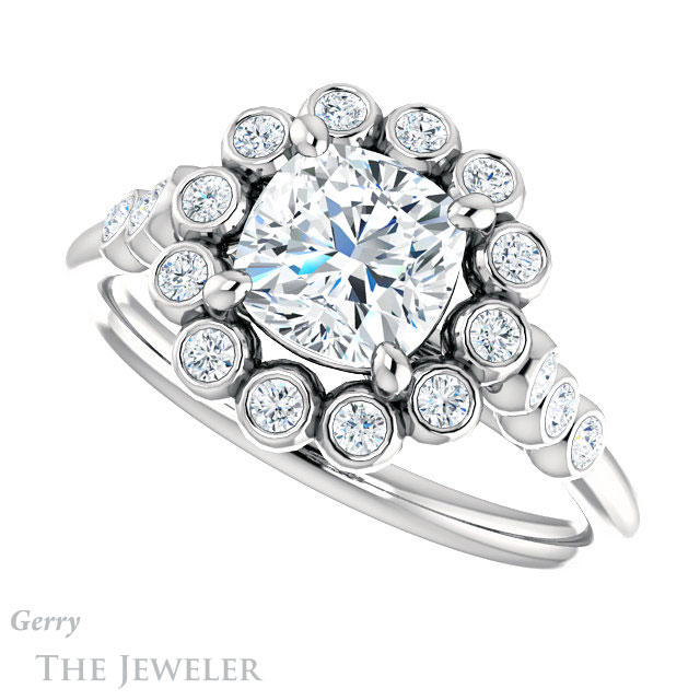 Cushion Cut Forever One Moissanite Engagement Ring #GTJ1121-cushion-fo-w | Gerry The Jeweler Cushion Cut Forever One Moissanite Engagement Ring #GTJ1121-cushion-fo-w