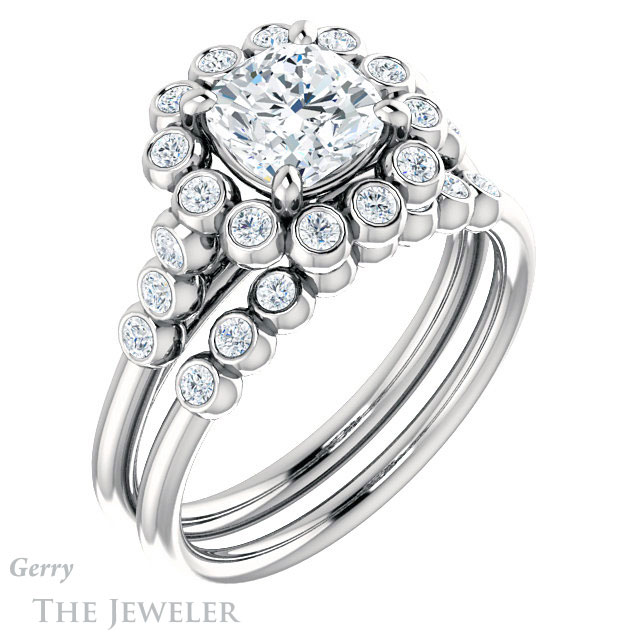 Cushion Cut Forever One Moissanite Engagement Ring #GTJ1121-cushion-fo-w | Gerry The Jeweler Cushion Cut Forever One Moissanite Engagement Ring #GTJ1121-cushion-fo-w