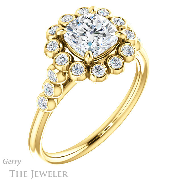 Cushion Cut Forever One Moissanite Engagement Ring #GTJ1121-cushion-fo-y | Gerry The Jeweler Cushion Cut Forever One Moissanite Engagement Ring #GTJ1121-cushion-fo-y
