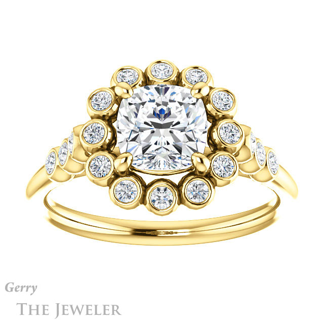 Cushion Cut Forever One Moissanite Engagement Ring #GTJ1121-cushion-fo-y | Gerry The Jeweler Cushion Cut Forever One Moissanite Engagement Ring #GTJ1121-cushion-fo-y