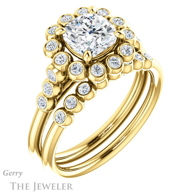 Cushion Cut Forever One Moissanite Engagement Ring #GTJ1121-cushion-fo-y | Gerry The Jeweler Cushion Cut Forever One Moissanite Engagement Ring #GTJ1121-cushion-fo-y