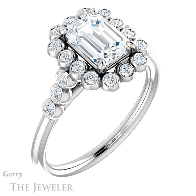 Emerald Cut Forever One Moissanite Engagement Ring #GTJ1121-emerald-fb-w | Gerry The Jeweler Emerald Cut Forever Brilliant Moissanite Engagement Ring #GTJ1121-emerald-fb-w