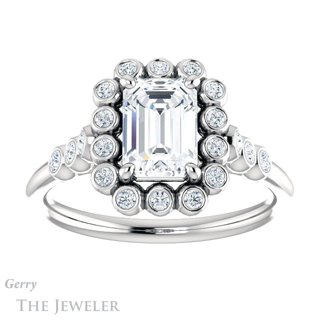 Emerald Cut Forever One Moissanite Engagement Ring #GTJ1121-emerald-fb-w | Gerry The Jeweler Emerald Cut Forever Brilliant Moissanite Engagement Ring #GTJ1121-emerald-fb-w
