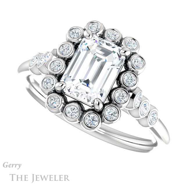 Emerald Cut Forever One Moissanite Engagement Ring #GTJ1121-emerald-fb-w | Gerry The Jeweler Emerald Cut Forever Brilliant Moissanite Engagement Ring #GTJ1121-emerald-fb-w