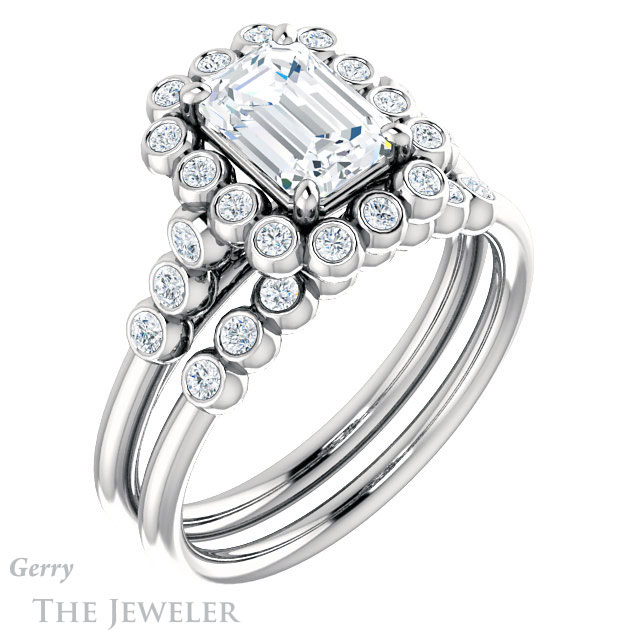 Emerald Cut Forever One Moissanite Engagement Ring #GTJ1121-emerald-fb-w | Gerry The Jeweler Emerald Cut Forever Brilliant Moissanite Engagement Ring #GTJ1121-emerald-fb-w
