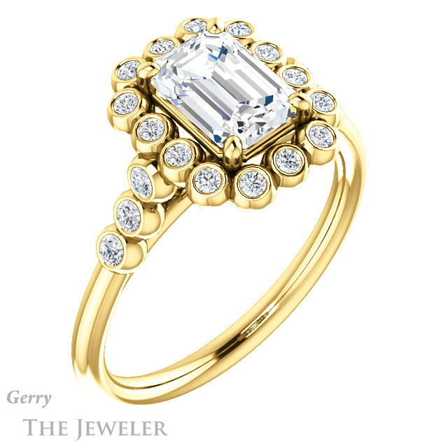 Emerald Cut Forever One Moissanite Engagement Ring #GTJ1121-emerald-fb-y | Gerry The Jeweler Emerald Cut Forever Brilliant Moissanite Engagement Ring #GTJ1121-emerald-fb-y
