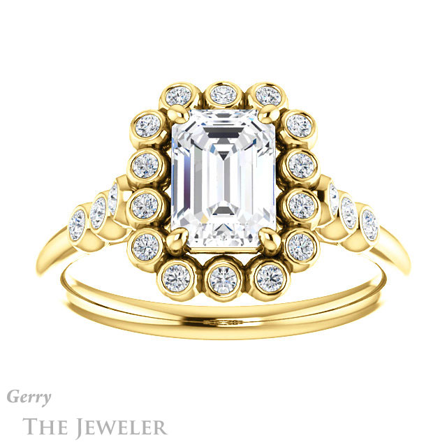 Emerald Cut Forever One Moissanite Engagement Ring #GTJ1121-emerald-fb-y | Gerry The Jeweler Emerald Cut Forever Brilliant Moissanite Engagement Ring #GTJ1121-emerald-fb-y