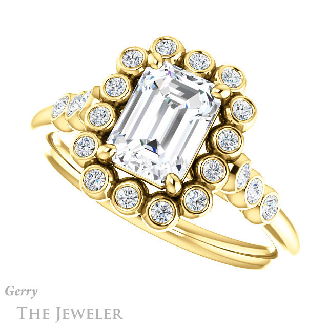 Emerald Cut Forever One Moissanite Engagement Ring #GTJ1121-emerald-fb-y | Gerry The Jeweler Emerald Cut Forever Brilliant Moissanite Engagement Ring #GTJ1121-emerald-fb-y
