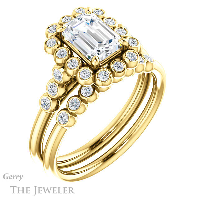 Emerald Cut Forever One Moissanite Engagement Ring #GTJ1121-emerald-fb-y | Gerry The Jeweler Emerald Cut Forever Brilliant Moissanite Engagement Ring #GTJ1121-emerald-fb-y