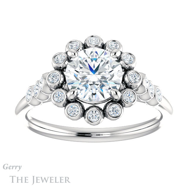 Round Cut Forever One Moissanite Engagement Ring #GTJ1121-round-fo-w | Gerry The Jeweler Round Cut Forever One Moissanite Engagement Ring #GTJ1121-round-fo-w