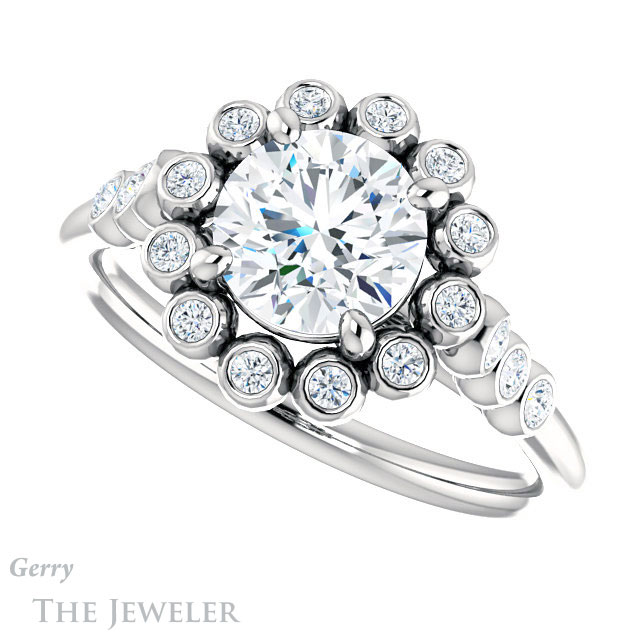 Round Cut Forever One Moissanite Engagement Ring #GTJ1121-round-fo-w | Gerry The Jeweler Round Cut Forever One Moissanite Engagement Ring #GTJ1121-round-fo-w