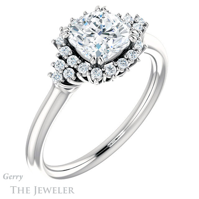Cushion Cut Forever One Moissanite Engagement Ring #GTJ1122-cushion-fo-w 4 Cushion Cut Forever One Moissanite Engagement Ring #GTJ1122-cushion-fo-w