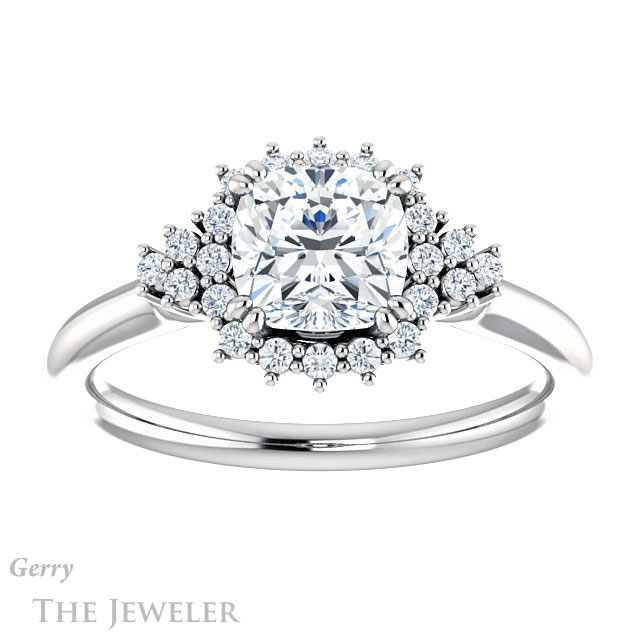 Cushion Cut Forever One Moissanite Engagement Ring #GTJ1122-cushion-fo-w 1 Cushion Cut Forever One Moissanite Engagement Ring #GTJ1122-cushion-fo-w