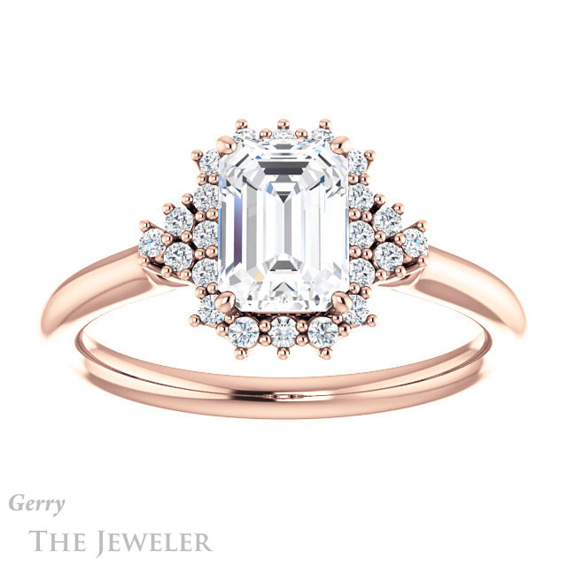 Emerald Cut Forever One Moissanite Engagement Ring #GTJ1122-emerald-fb-r 1 Emerald Cut Forever Brilliant Moissanite Engagement Ring #GTJ1122-emerald-fb-r