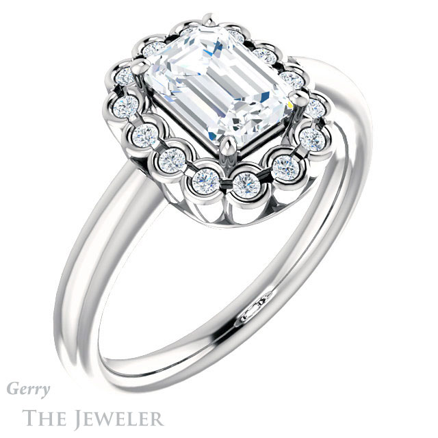 Emerald Cut Forever One Moissanite Engagement Ring #GTJ1123-emerald-fb-w | Gerry The Jeweler Emerald Cut Forever Brilliant Moissanite Engagement Ring #GTJ1123-emerald-fb-w