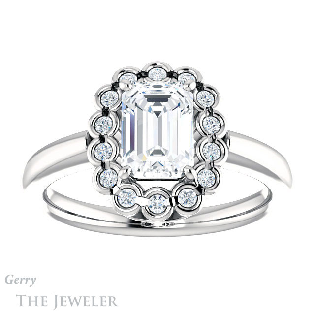 Emerald Cut Forever One Moissanite Engagement Ring #GTJ1123-emerald-fb-w | Gerry The Jeweler Emerald Cut Forever Brilliant Moissanite Engagement Ring #GTJ1123-emerald-fb-w