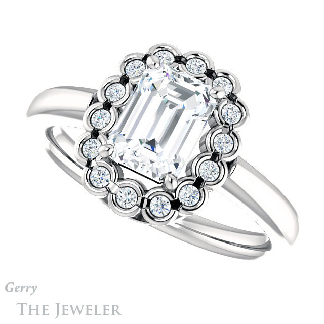 Emerald Cut Forever One Moissanite Engagement Ring #GTJ1123-emerald-fb-w | Gerry The Jeweler Emerald Cut Forever Brilliant Moissanite Engagement Ring #GTJ1123-emerald-fb-w