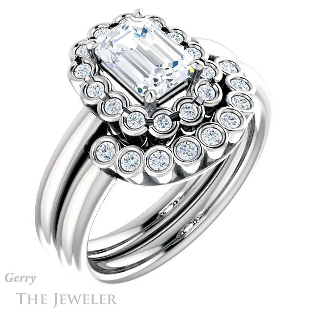 Emerald Cut Forever One Moissanite Engagement Ring #GTJ1123-emerald-fb-w | Gerry The Jeweler Emerald Cut Forever Brilliant Moissanite Engagement Ring #GTJ1123-emerald-fb-w
