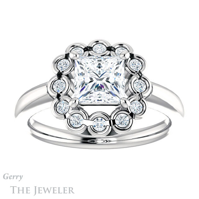 Princess Cut Forever One Moissanite Engagement Ring #GTJ1123-square-fo-w | Gerry The Jeweler Princess Cut Forever One Moissanite Engagement Ring #GTJ1123-square-fo-w