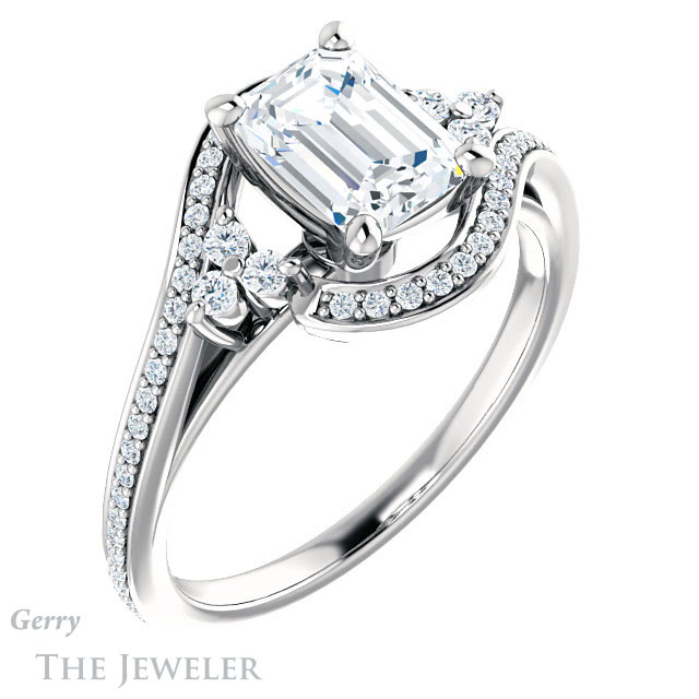 Emerald Cut Forever One Moissanite Engagement Ring #GTJ1124-emerald-fb-w 4 Emerald Cut Forever Brilliant Moissanite Engagement Ring #GTJ1124-emerald-fb-w