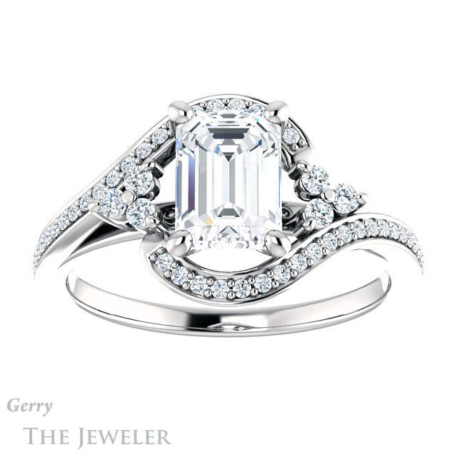 Emerald Cut Forever One Moissanite Engagement Ring #GTJ1124-emerald-fb-w 1 Emerald Cut Forever Brilliant Moissanite Engagement Ring #GTJ1124-emerald-fb-w