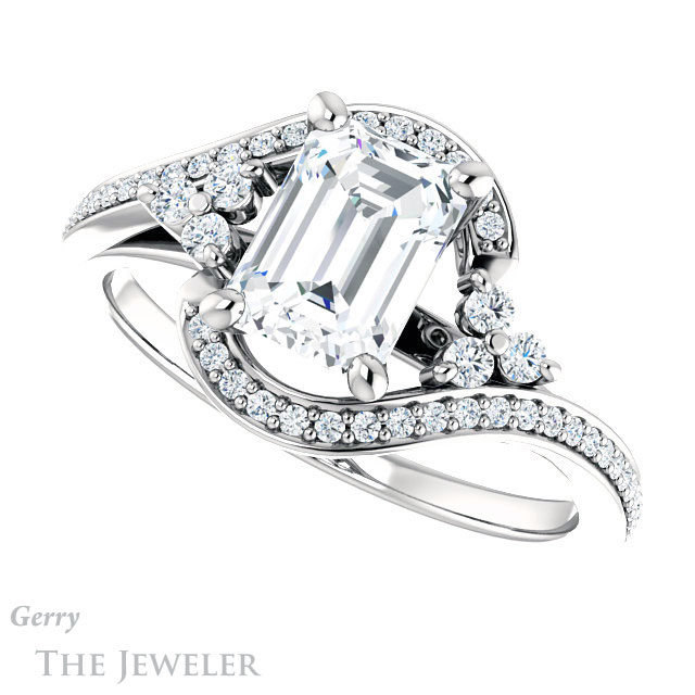 Emerald Cut Forever One Moissanite Engagement Ring #GTJ1124-emerald-fb-w 5 Emerald Cut Forever Brilliant Moissanite Engagement Ring #GTJ1124-emerald-fb-w