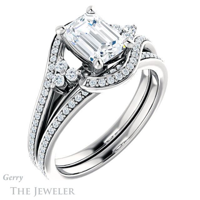 Emerald Cut Forever One Moissanite Engagement Ring #GTJ1124-emerald-fb-w 6 Emerald Cut Forever Brilliant Moissanite Engagement Ring #GTJ1124-emerald-fb-w
