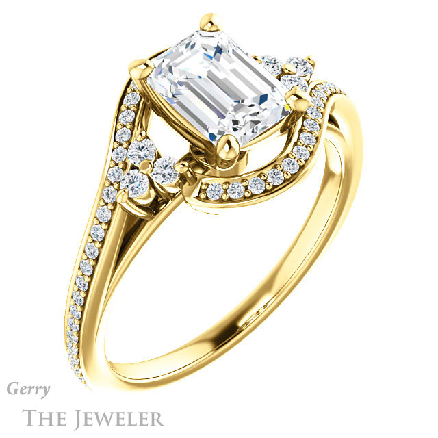 Emerald Cut Forever One Moissanite Engagement Ring #GTJ1124-emerald-fb-y 4 Emerald Cut Forever Brilliant Moissanite Engagement Ring #GTJ1124-emerald-fb-y