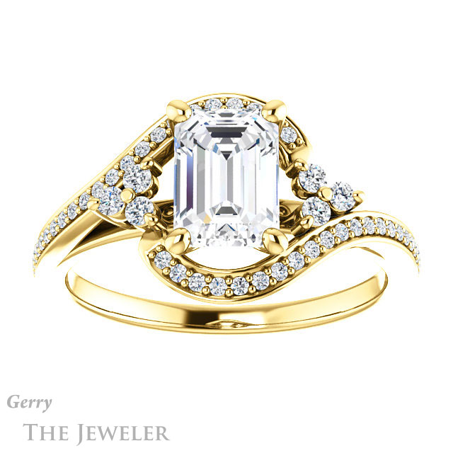 Emerald Cut Forever One Moissanite Engagement Ring #GTJ1124-emerald-fb-y 1 Emerald Cut Forever Brilliant Moissanite Engagement Ring #GTJ1124-emerald-fb-y