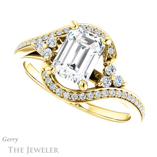 Emerald Cut Forever One Moissanite Engagement Ring #GTJ1124-emerald-fb-y 5 Emerald Cut Forever Brilliant Moissanite Engagement Ring #GTJ1124-emerald-fb-y