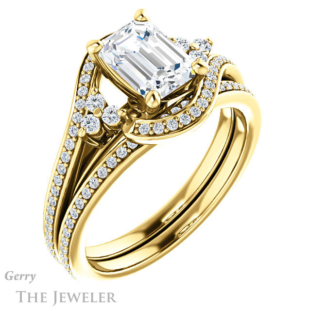 Emerald Cut Forever One Moissanite Engagement Ring #GTJ1124-emerald-fb-y 6 Emerald Cut Forever Brilliant Moissanite Engagement Ring #GTJ1124-emerald-fb-y