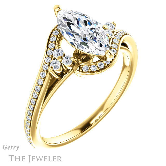 Marquise Cut Forever One Moissanite Engagement Ring #GTJ1124-marquise-fb-y 4 Marquise Cut Forever Brilliant Moissanite Engagement Ring #GTJ1124-marquise-fb-y