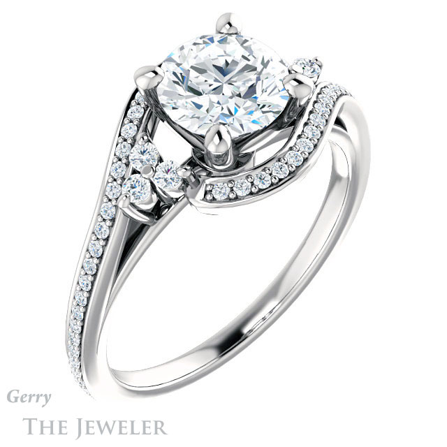 Round Cut Forever One Moissanite Engagement Ring #GTJ1124-round-fo-w 4 Round Cut Forever One Moissanite Engagement Ring #GTJ1124-round-fo-w