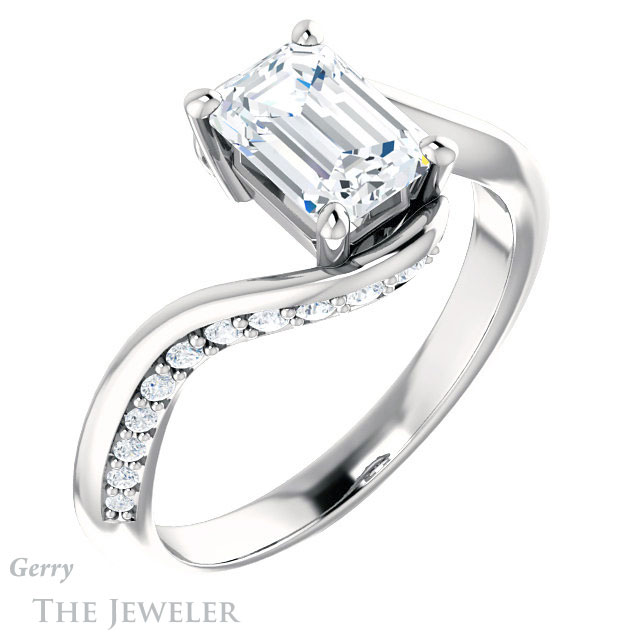Emerald Cut Forever One Moissanite Engagement Ring #GTJ1125-emerald-fb-w 4 Emerald Cut Forever Brilliant Moissanite Engagement Ring #GTJ1125-emerald-fb-w