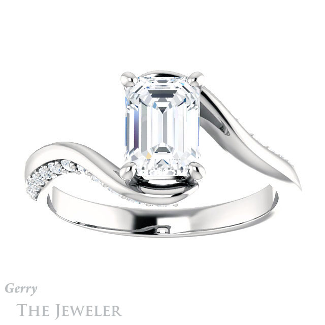 Emerald Cut Forever One Moissanite Engagement Ring #GTJ1125-emerald-fb-w 1 Emerald Cut Forever Brilliant Moissanite Engagement Ring #GTJ1125-emerald-fb-w
