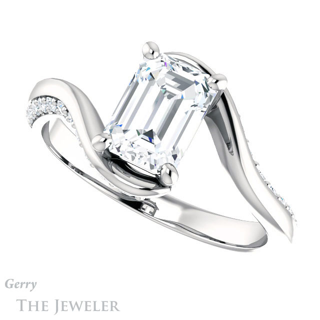 Emerald Cut Forever One Moissanite Engagement Ring #GTJ1125-emerald-fb-w 5 Emerald Cut Forever Brilliant Moissanite Engagement Ring #GTJ1125-emerald-fb-w