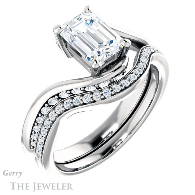 Emerald Cut Forever One Moissanite Engagement Ring #GTJ1125-emerald-fb-w 6 Emerald Cut Forever Brilliant Moissanite Engagement Ring #GTJ1125-emerald-fb-w
