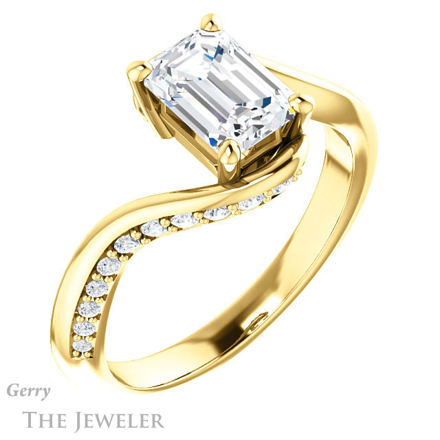 Emerald Cut Forever One Moissanite Engagement Ring #GTJ1125-emerald-fb-y 4 Emerald Cut Forever Brilliant Moissanite Engagement Ring #GTJ1125-emerald-fb-y