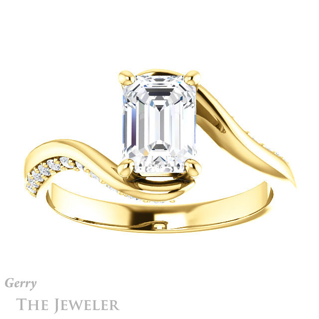 Emerald Cut Forever One Moissanite Engagement Ring #GTJ1125-emerald-fb-y 1 Emerald Cut Forever Brilliant Moissanite Engagement Ring #GTJ1125-emerald-fb-y