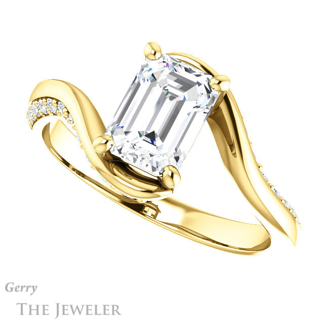 Emerald Cut Forever One Moissanite Engagement Ring #GTJ1125-emerald-fb-y 5 Emerald Cut Forever Brilliant Moissanite Engagement Ring #GTJ1125-emerald-fb-y