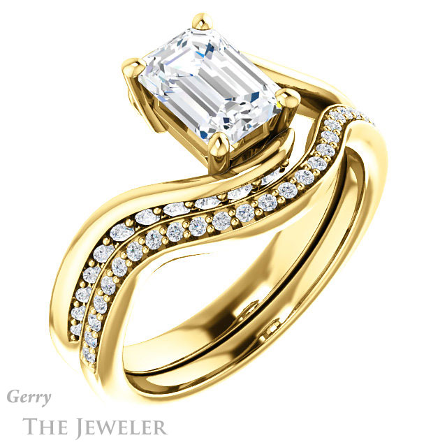 Emerald Cut Forever One Moissanite Engagement Ring #GTJ1125-emerald-fb-y 6 Emerald Cut Forever Brilliant Moissanite Engagement Ring #GTJ1125-emerald-fb-y