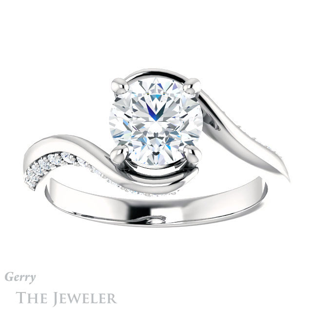 Round Cut Forever One Moissanite Engagement Ring #GTJ1125-round-fo-w