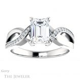 Emerald Cut Forever One Moissanite Engagement Ring #GTJ1126-emerald-fb-w 1 Emerald Cut Forever Brilliant Moissanite Engagement Ring #GTJ1126-emerald-fb-w