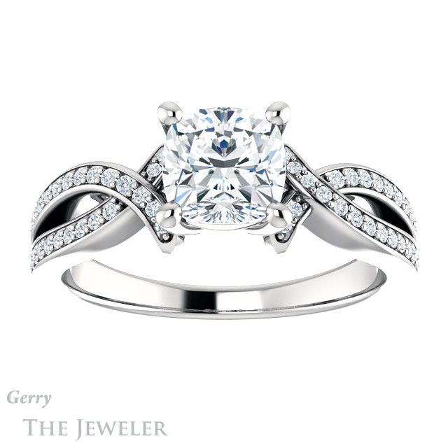 Cushion Cut Forever One Moissanite Engagement Ring #GTJ1127-cushion-fo-w